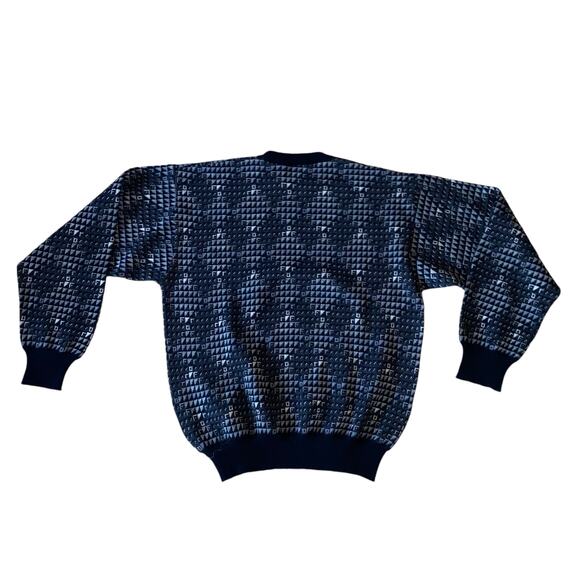 Neiman Marcus Black Diamond Argyle Knit Wool Crewneck Pullover Sweater Size L - Picture 2 of 6